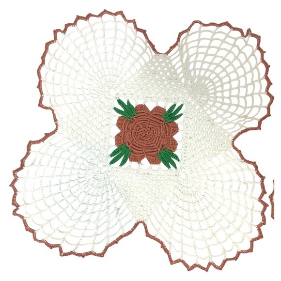 Set Of Two Vintage Rose Doilies Crochet Edged 18" Square Elegant Table Decor - Picture 5 of 7